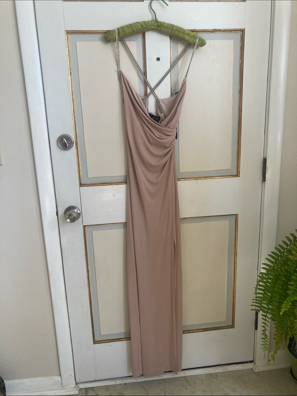 Allen B. By Allen Schwartz Blush Chain-Strap Cowl Maxi Dress